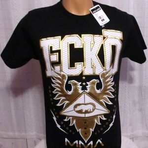 Ecko UNLTD USA Size Medium Black T-Shirt Raised Gold Foil with Back Prints